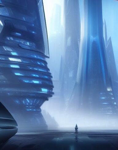 A futuristic city in the sky