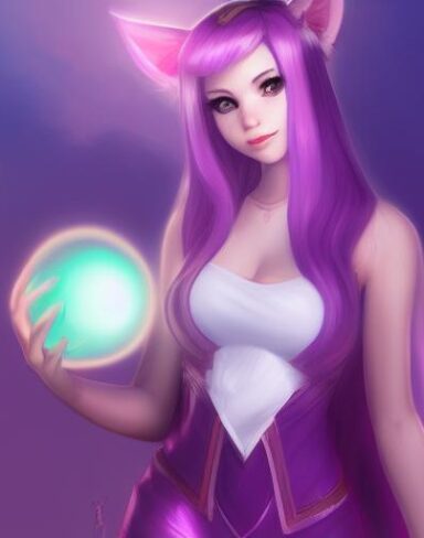 A girl in a purple outfit holding a glowing ball