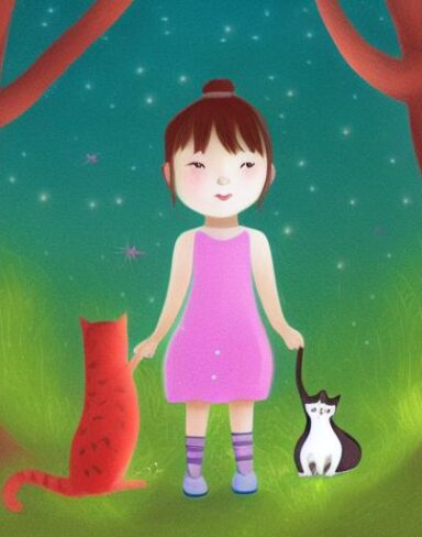 A girl next to a cat