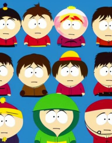 A group of cartoon characters south park by Matt Stone