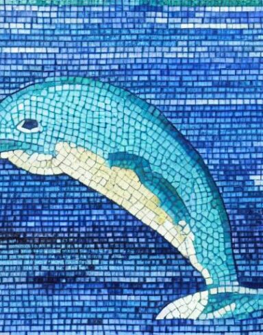 A mosaic of a dolphin in the ocean inspired by Charles Ginner