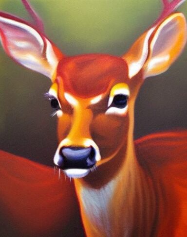 A painting of a close up of a deer