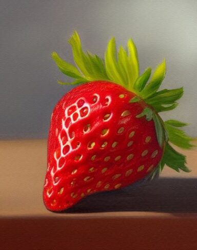 A painting of a strawberry cut in half