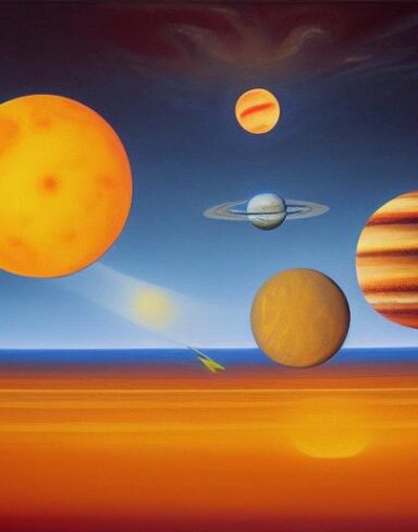 A painting of planets in the beautiful space