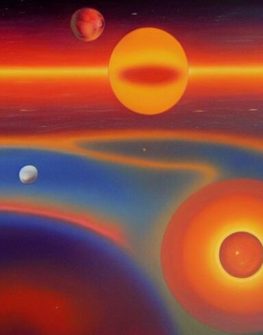 A painting of planets in the space