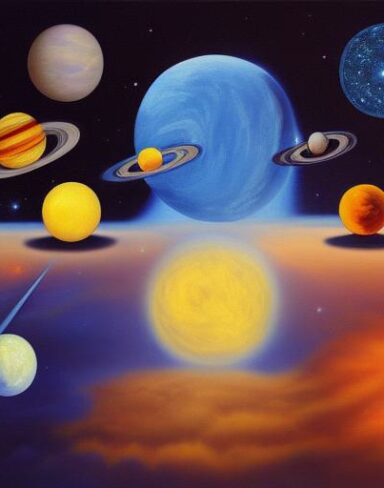 A painting of planets in the space