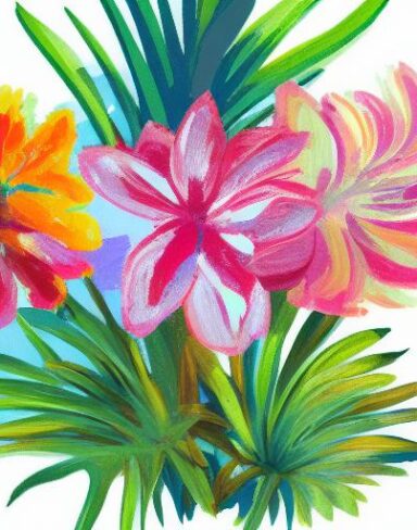 A painting of random flowers on a white background