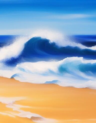 A painting of sea wave in the beach