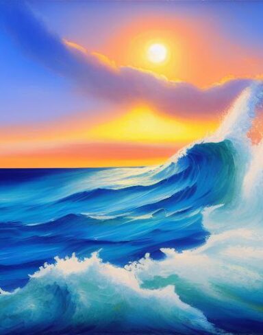 A painting of sea waves at the beach