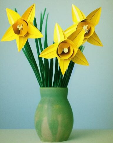 A paper daffodils contains inside the pot