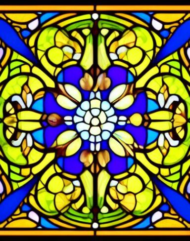 A stained glass picture of daisy flowers
