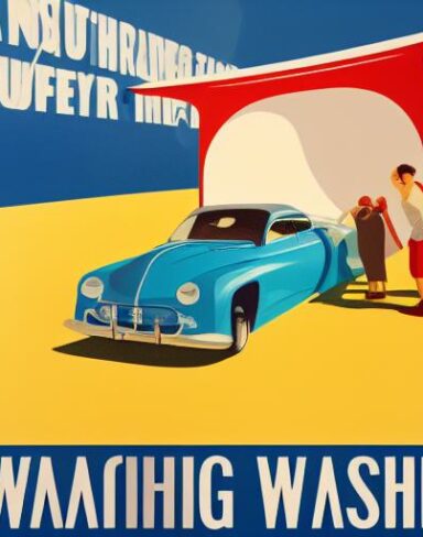 A vintage poster advertising a car washing