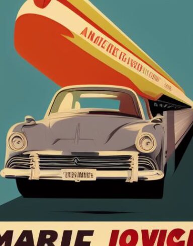 A vintage poster advertising a vehicle