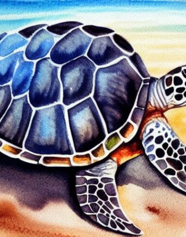 A watercolor drawing of a sea turtle