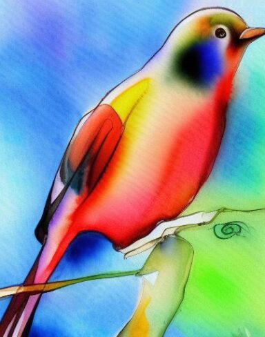 A watercolor painting of a a bird