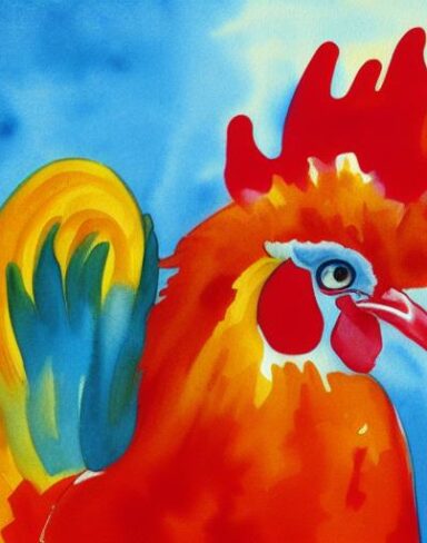 A watercolor painting of a rooster by Olga Boznańska