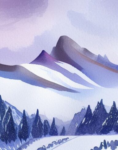 A watercolor painting of a snowy mountain inspired by Charles E. Burchfield