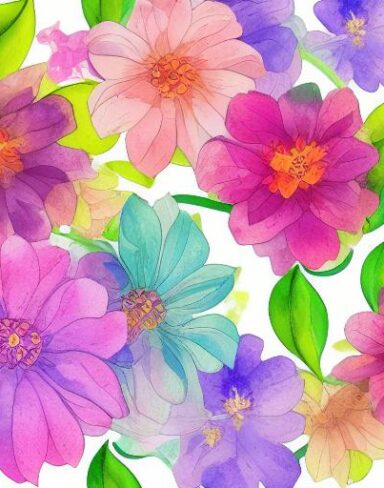 A watercolor painting of colorful and bright flowers on a white background inspired by Esteban Vicente