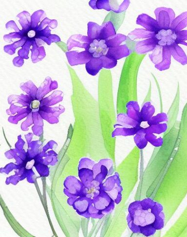 A watercolor painting of small flowers on a white background by Sydney Carline