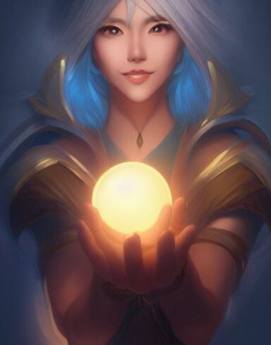 A woman holding a glowing ball in her hand