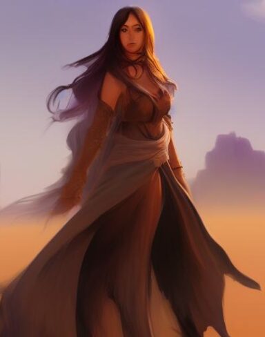 A woman standing in the desert
