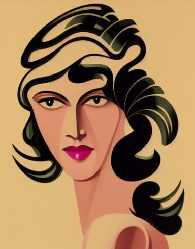 An art deco poster of woman face