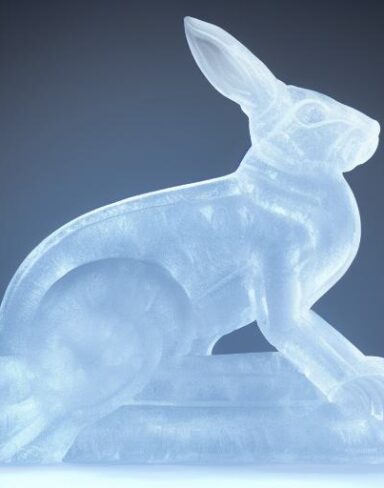An ice sculpture of a rabbit made by ice