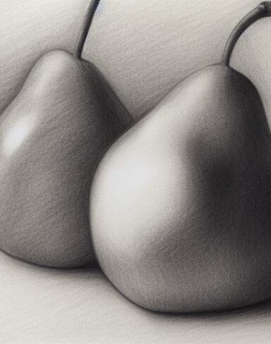 Drawing of a pear and an apple on a table