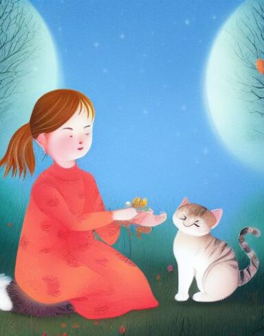 Girl next to a kitty