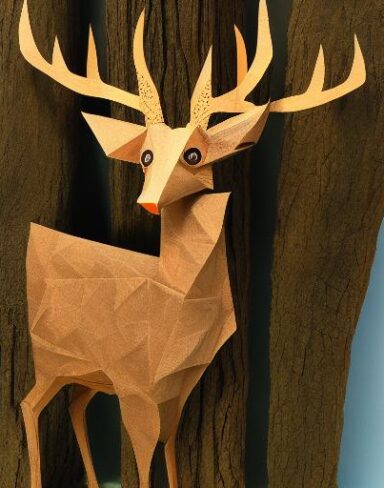 Paper cut of a deer in a forest
