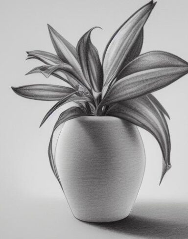 Pencil drawing of a plant in a vase