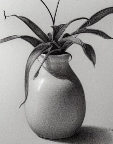 Pencil drawing of a plant in vase