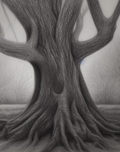The black and white art drawing of a tree