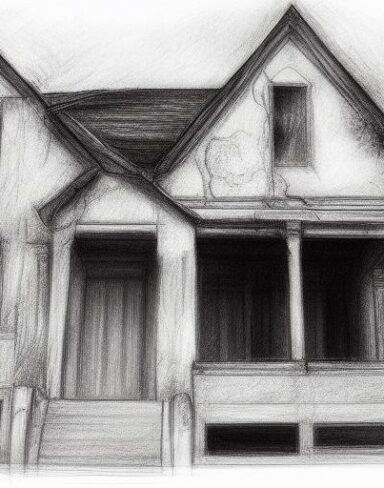The black and white charcoal drawing of house