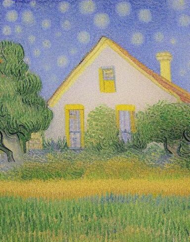 The painting of a house in the garden