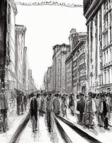 The painting of people in a city street