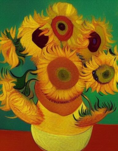 The painting of various sunflowers