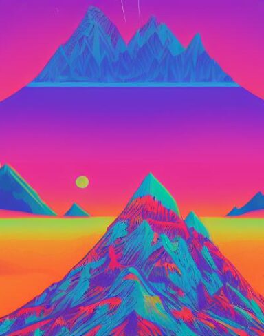 The psychedelic art poster with mountains