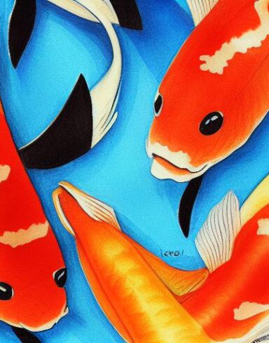 The watercolor drawing of koi fish
