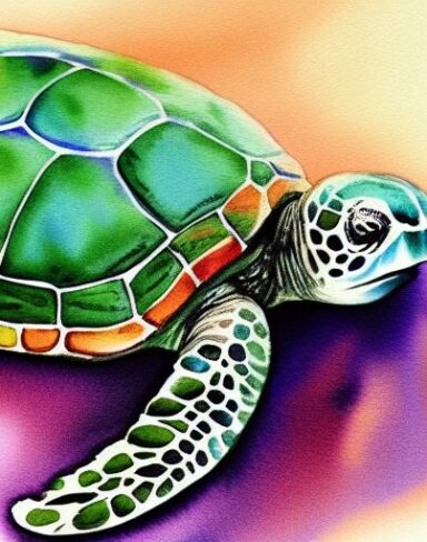 The watercolor painting of a sea turtle