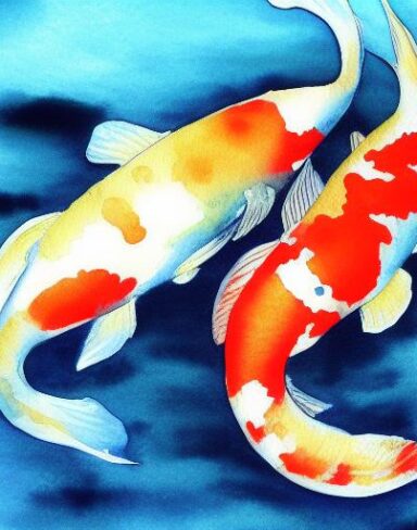 The watercolor painting of koi fish