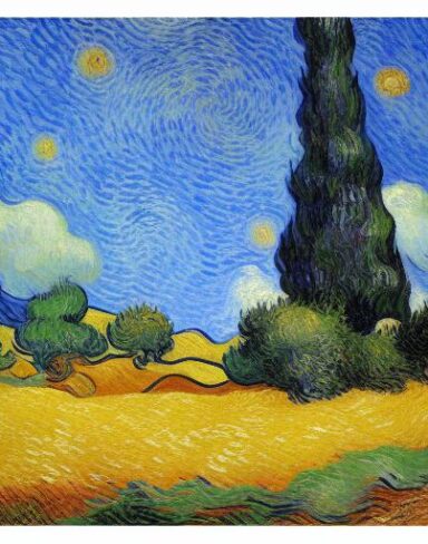 The wheatfield with cypress trees painting