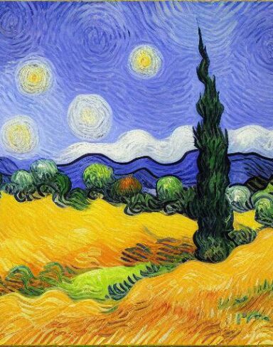 The wheatfield with cypress trees painting