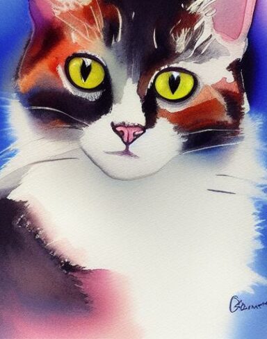 Watercolor painting of cat by Olga Boznańska