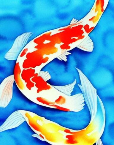 Watercolor painting of koi fish