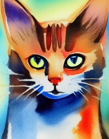 Watercolor painting of one cat