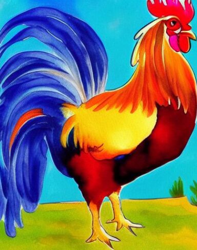 Watercolor painting of rooster