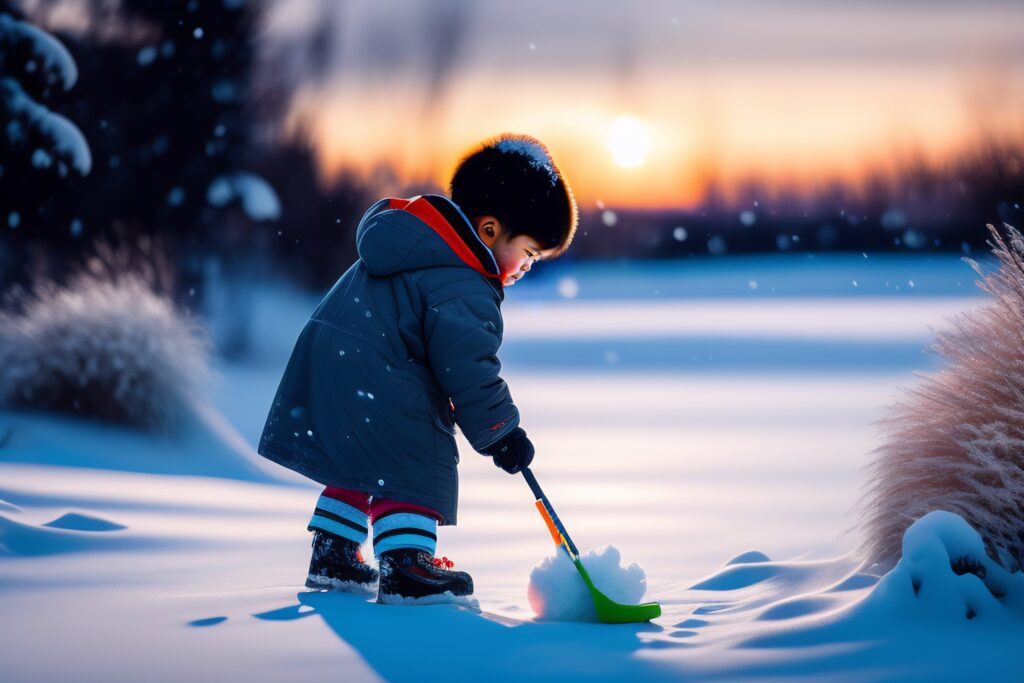 "High quality 4K painting impressionist style of a Japanese young boy playing with snow” "High quality 4K painting impressionist style of a Japanese young boy playing with snow”