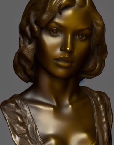 A bronze bust of a young woman