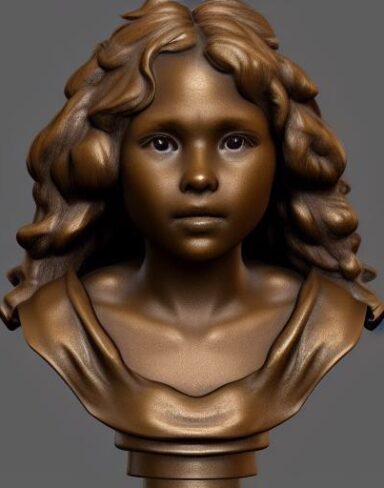 A bronze bust of the young girl